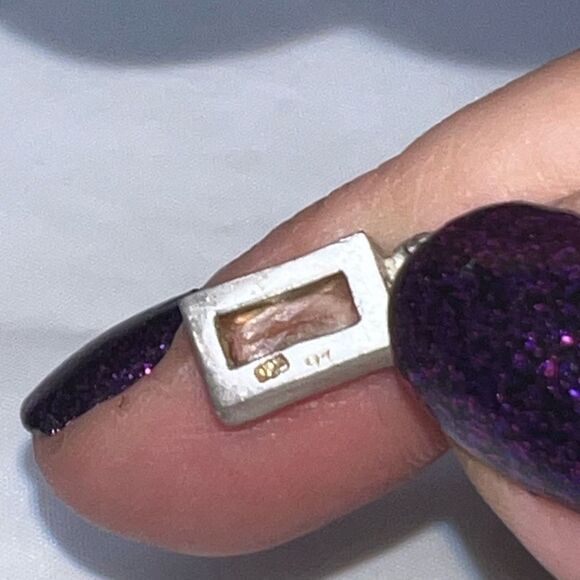 Sterling Silver Small Champagne CZ Rectangular Charm - Picture 4 of 5